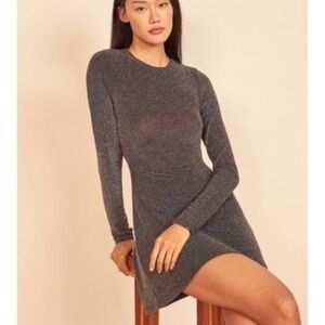 Reformation Riley Dress Silver Sparkle Medium